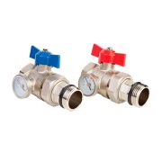 Краны шаровые MVI Ду25 Ру16 с термометром для коллектора (комплект 2 штуки)