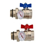 Комплект шаровых кранов Wester 1 quot; с накидной гайкой и термометрами v2 (2)