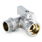 Кран Uni-Fitt шаровой ННВ 1/2quot;x3/4quot;х1/2quot; проходной для стиральных машин, флажок, хромированный