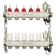 Группа коллекторная ONDO нерж сталь 5 вых. с автомат. воздухоотвод., расход. и термостат. клапанами