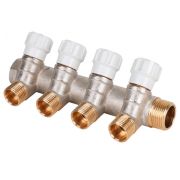 Коллектор латунный с регулирующими вентилями 3/4quot;x1/2quot; 4 вых