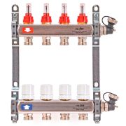 Группа коллекторная Uni-Fitt 1quot;х7 вых 3/4quot; с расходомерами и термостат. вентилями, нерж. сталь