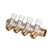 Коллектор латунный MVI 1quot;x3/4quot;x4 выхода, с регулирующими вентилями