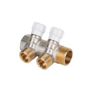 Коллектор латунный MVI 1quot;x3/4quot;x2 выхода, с регулирующими вентилями